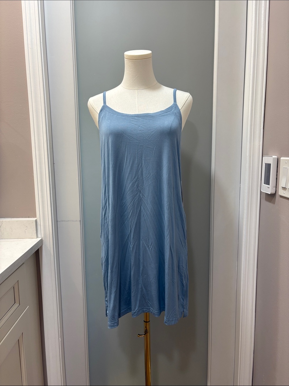 Lightweight Blue Slip Nightdress with Spaghetti Straps
